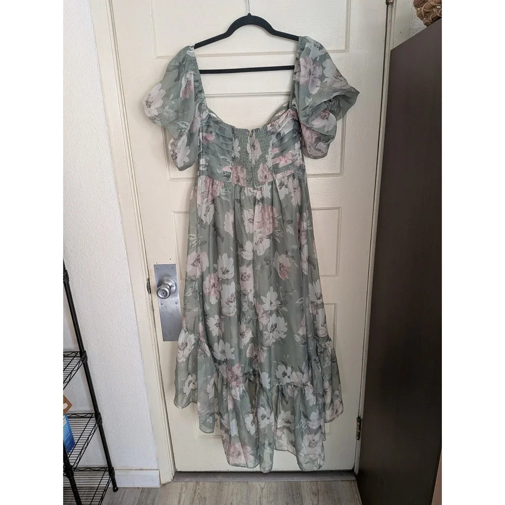 Abercrombie & Fitch Emerson Off-The-Shoulder Drama Maxi Dress Sage Green Petite